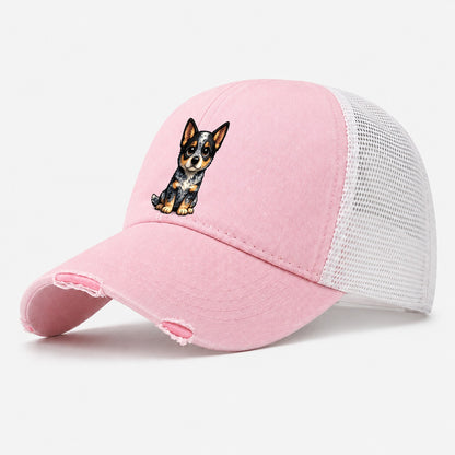 Australian Cattle Dog Sitting Sweetheart Washed Trucker Hat – Light Pink