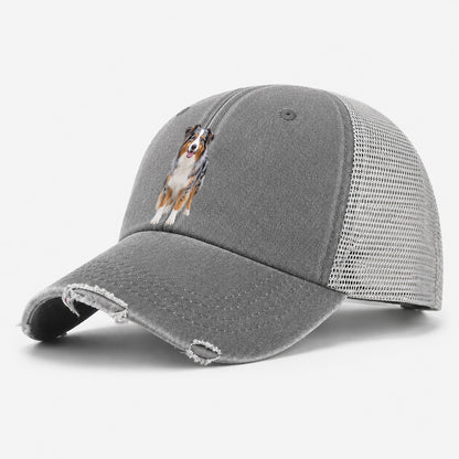 Australian Shepherd Standing Top Breeds Washed Trucker Hat – Grey
