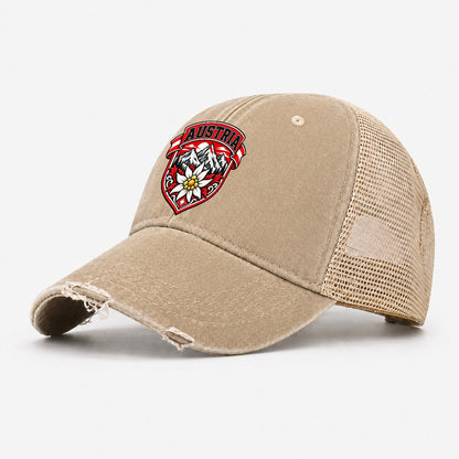 Austria Retro Badge Country Logos Washed Trucker Hat – Khaki
