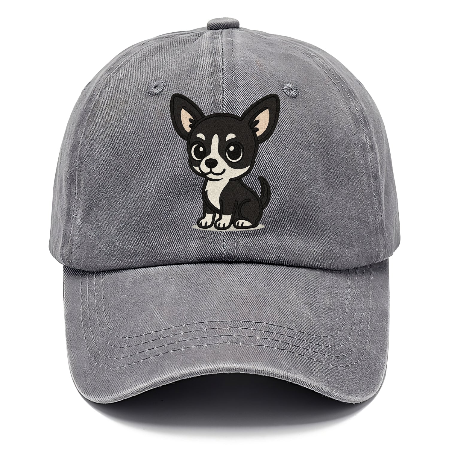 chihuahua black and white sitting pose portrait design Hat