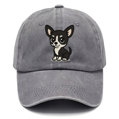chihuahua black and white sitting pose portrait design Hat