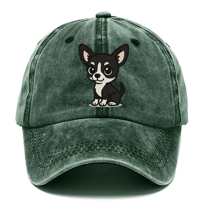 chihuahua black and white sitting pose portrait design Hat