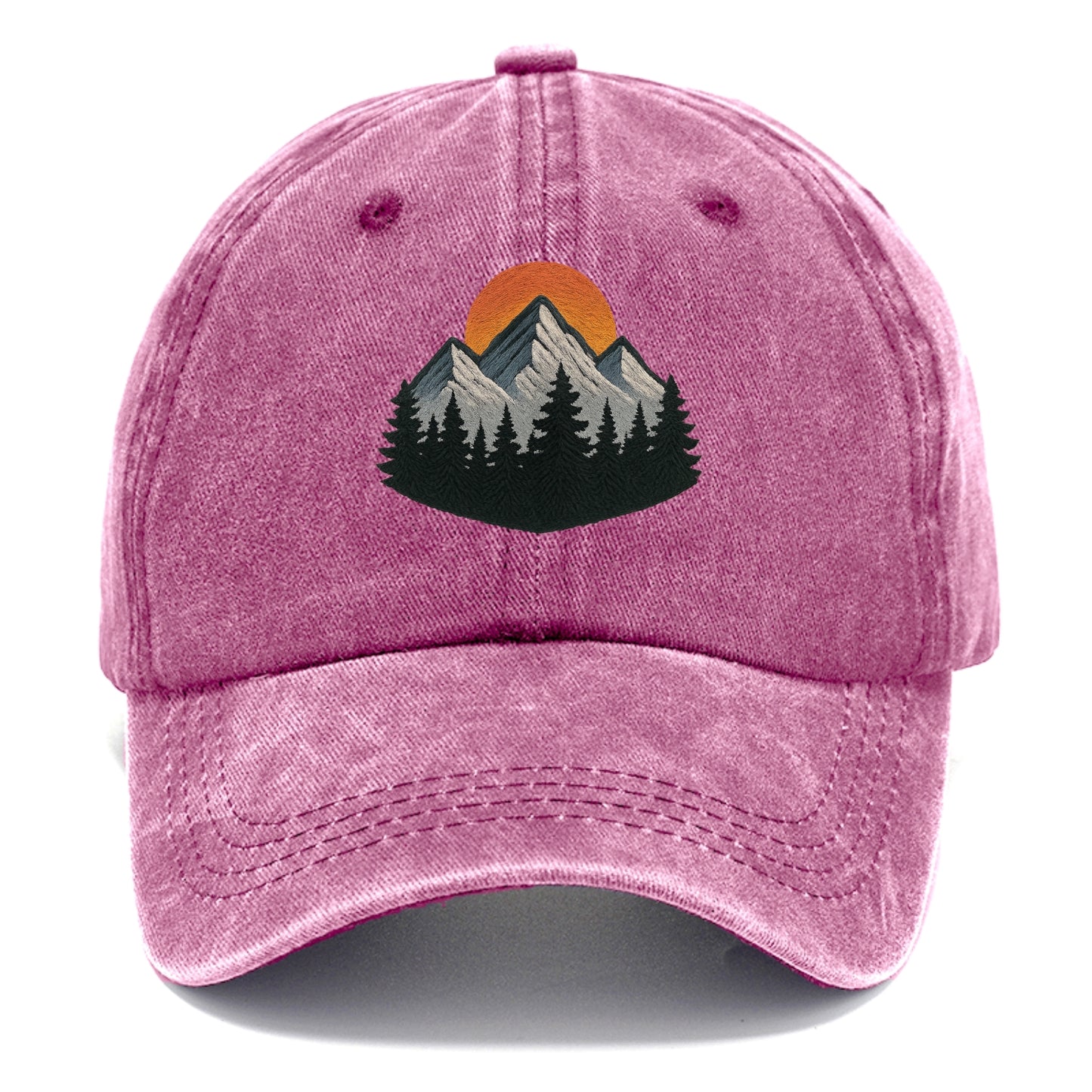 mountain sunset pine forest embroidery Hat