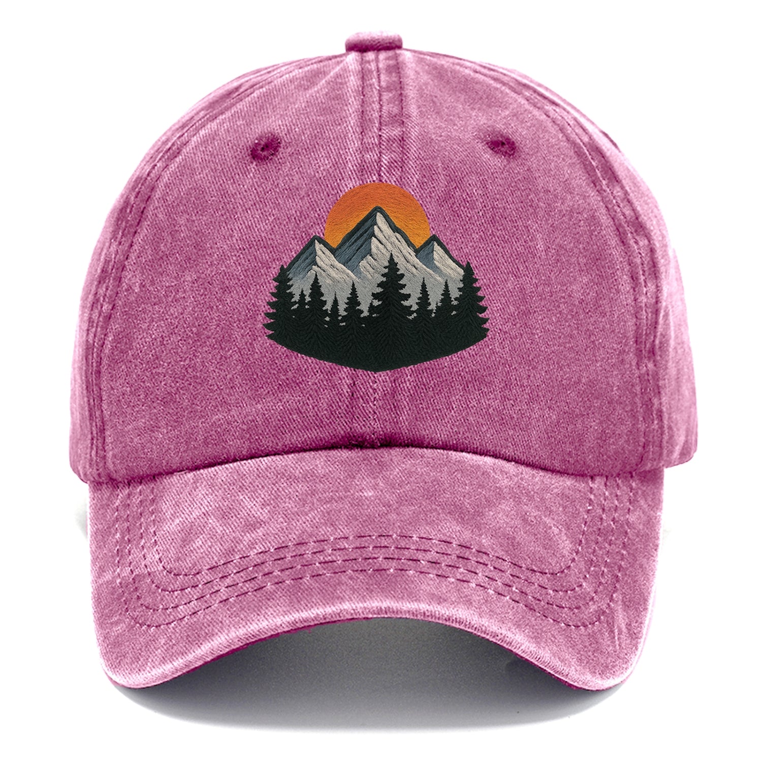 mountain sunset pine forest embroidery Hat