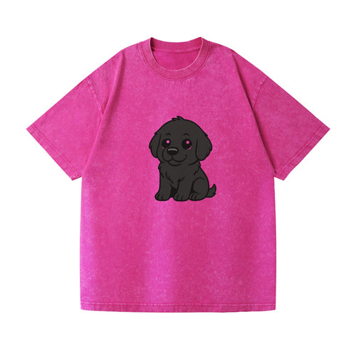 Newfoundland Black Sitting Pose With Gentle Giant Expression Portrait Design Vintage T-shirt