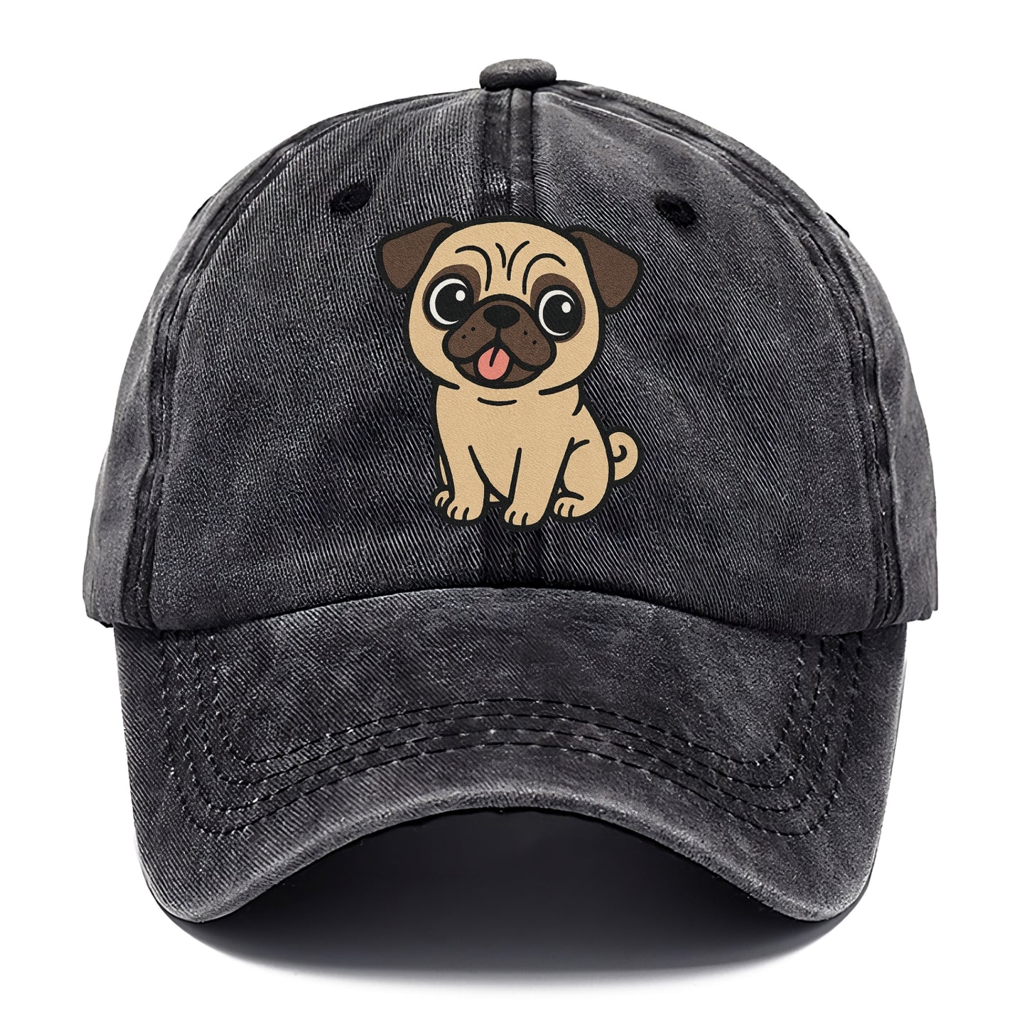 pug tilted head with tongue out portrait design Hat