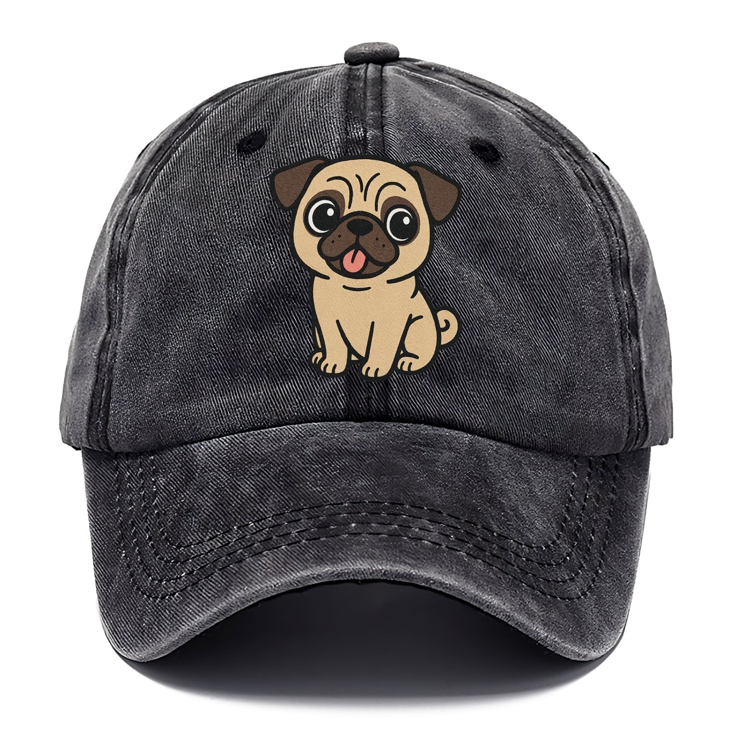pug tilted head with tongue out portrait design Hat
