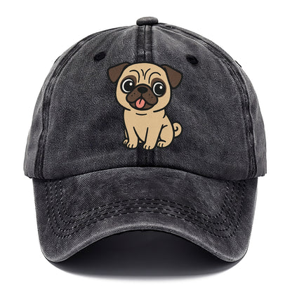 pug tilted head with tongue out portrait design Hat