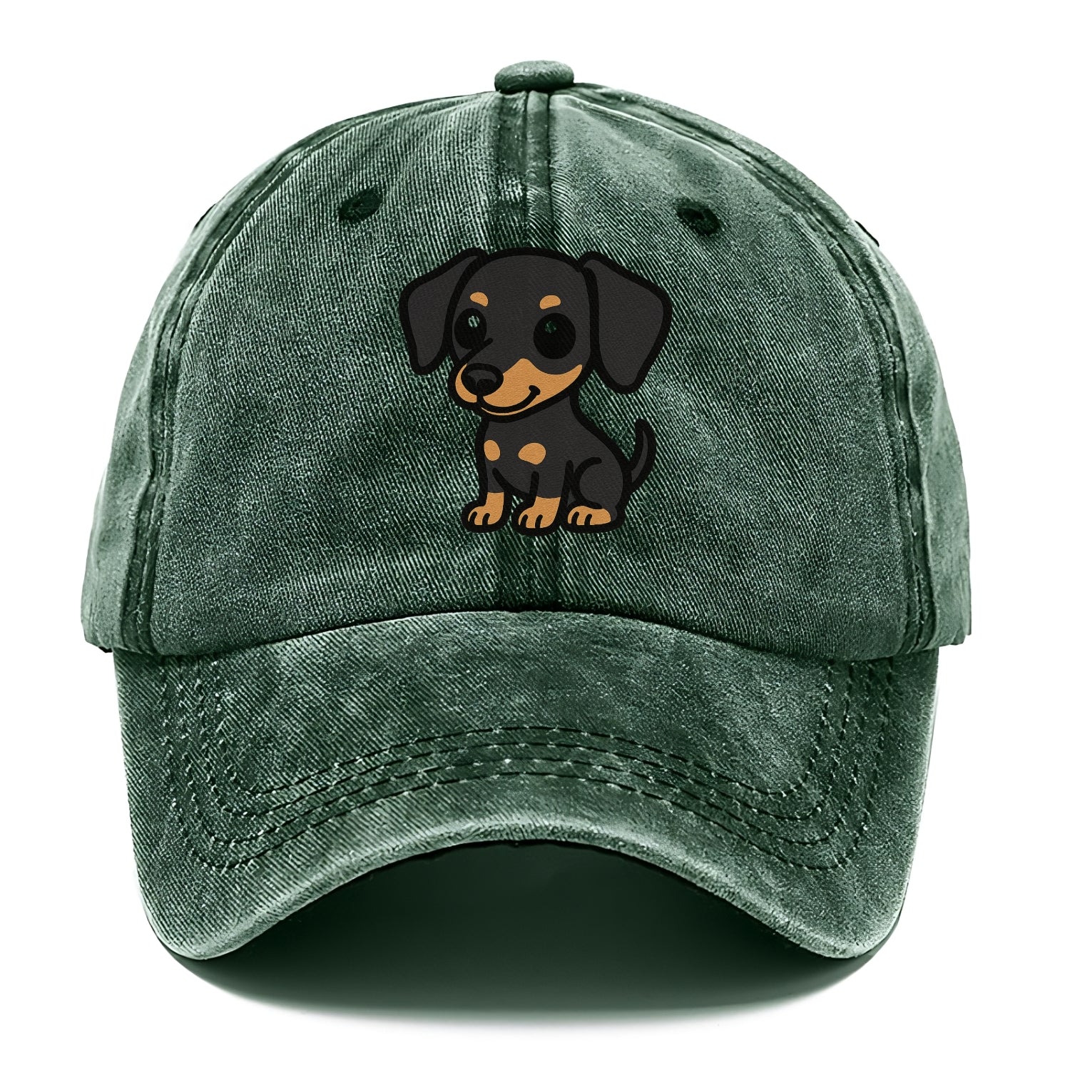 miniature pinscher black and tan sitting pose portrait design Hat