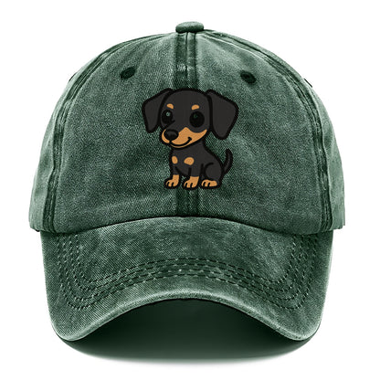 miniature pinscher black and tan sitting pose portrait design Hat