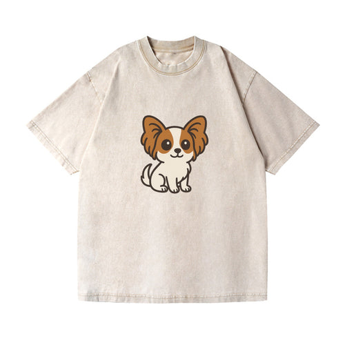 Papillon White With Brown Ears Sitting Pose Portrait Design Vintage T-shirt