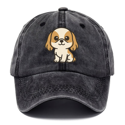 shih tzu white and gold sitting pose with long ears portrait design Hat