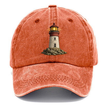 illuminated lighthouse on a rocky shore Hat