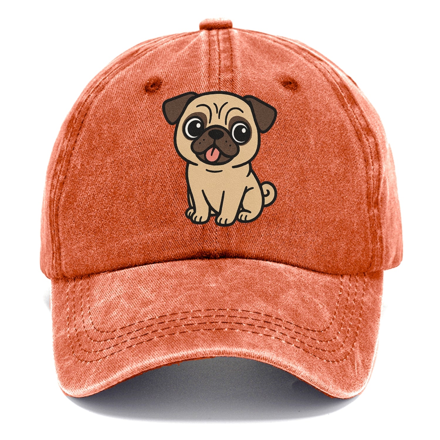 pug tilted head with tongue out portrait design Hat