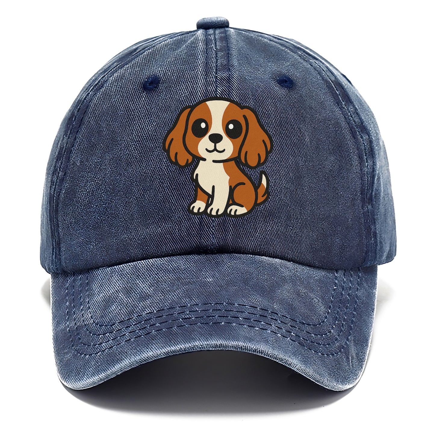 Cavalier King Charles Spaniel Blenheim Colored Sitting Pose Portrait Design Hat