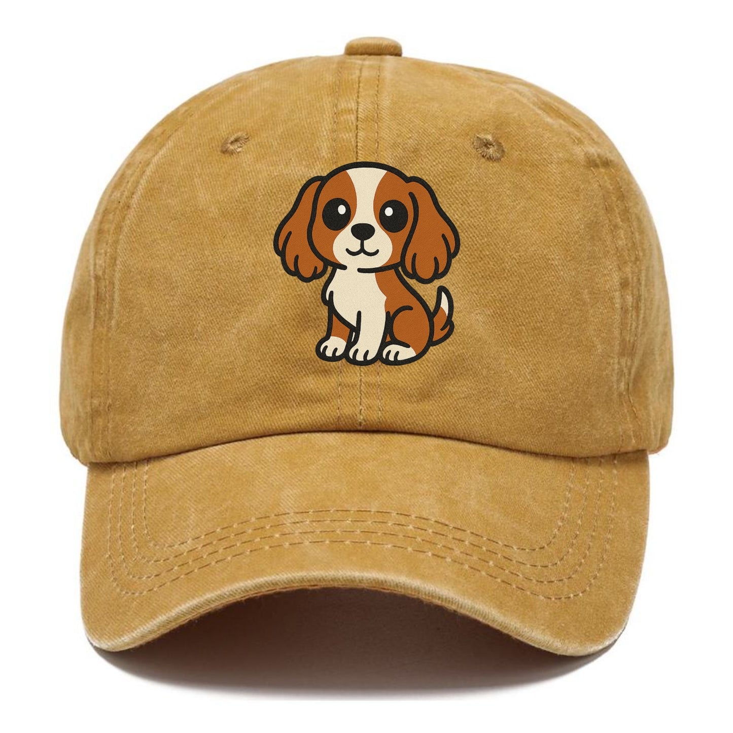 Cavalier King Charles Spaniel Blenheim Colored Sitting Pose Portrait Design Hat