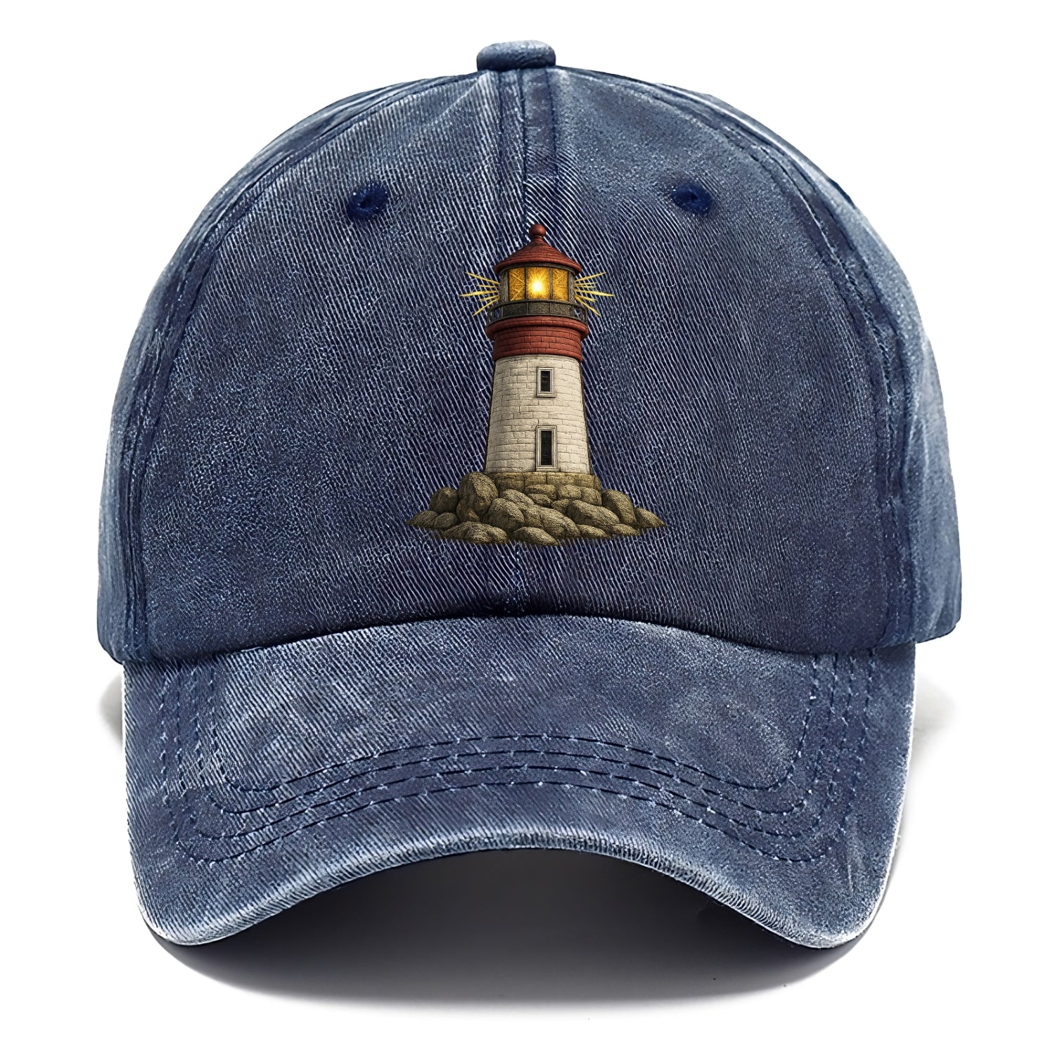 illuminated lighthouse on a rocky shore Hat