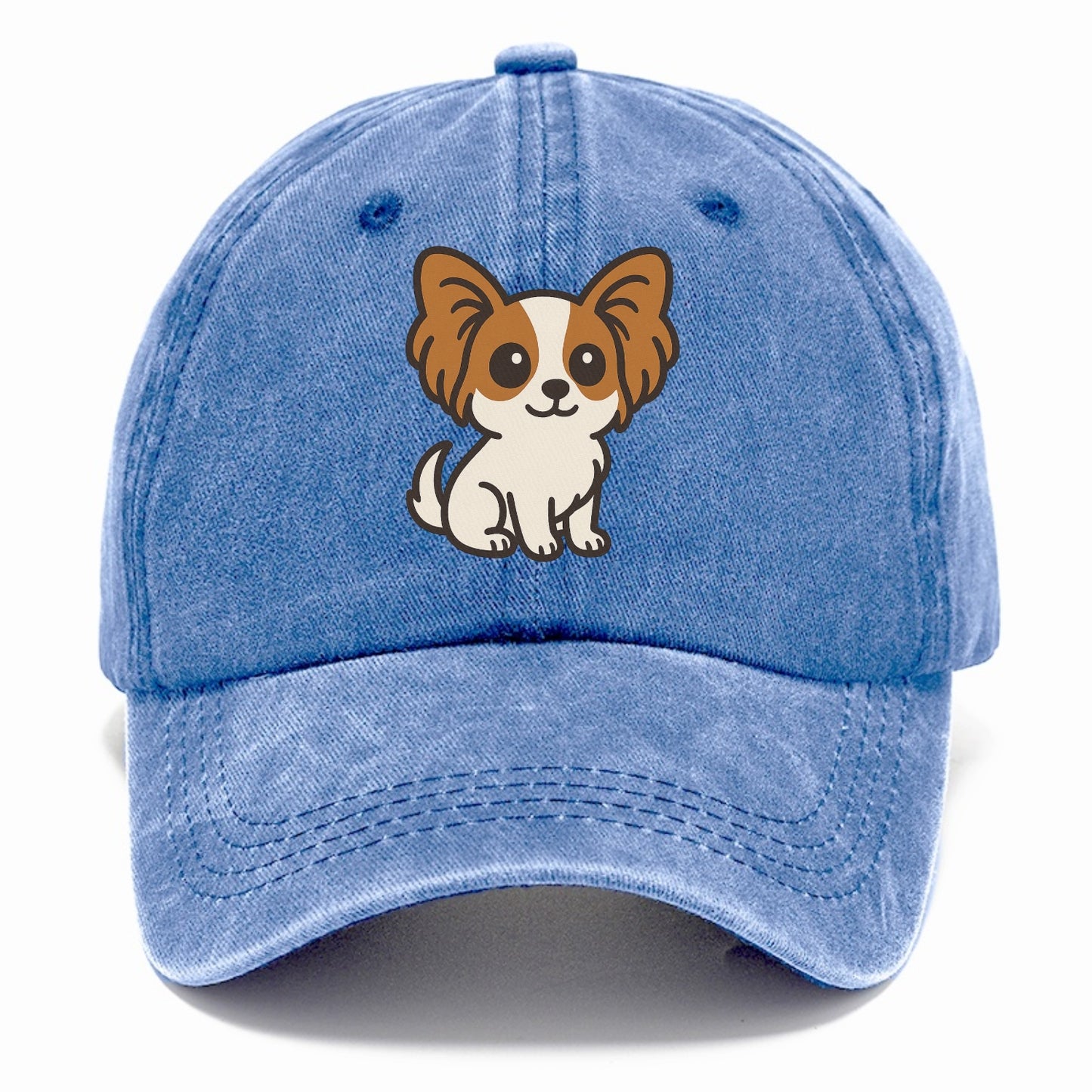 papillon white with brown ears sitting pose portrait design Hat