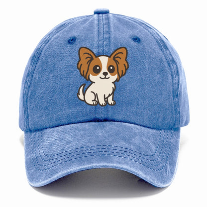 papillon white with brown ears sitting pose portrait design Hat