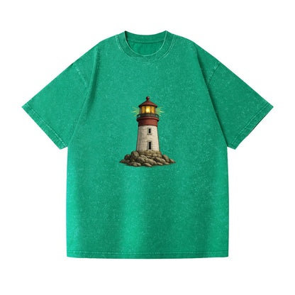illuminated lighthouse on a rocky shore Hat