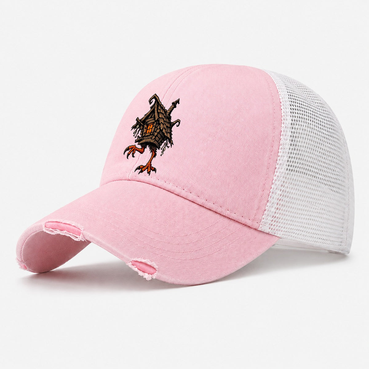 Baba Yaga Hut On Chicken Legs Witch Magic Washed Trucker Hat – Light Pink