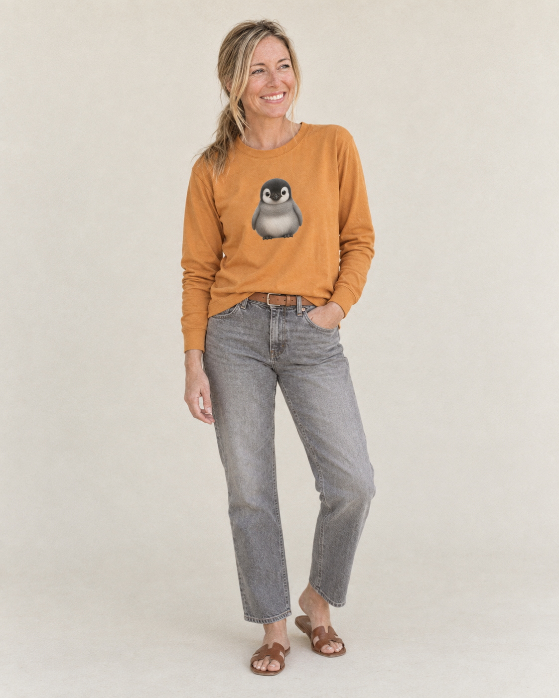Baby Adelie Penguin - black and white, round body, curious eyes, - Classic Long Sleeve Shirt – studio model photo