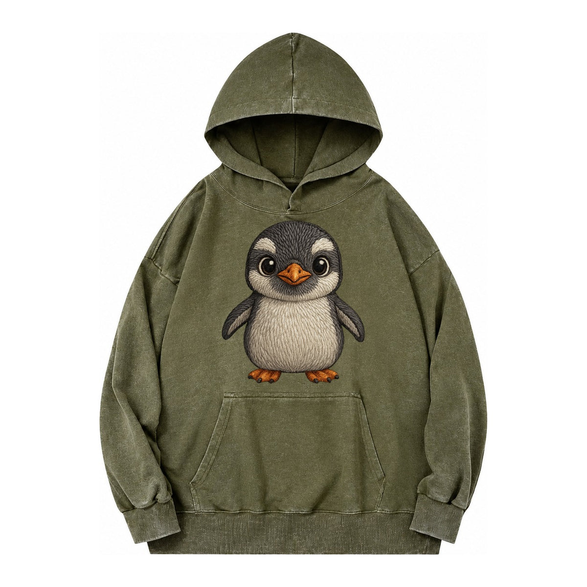 Baby Gentoo Penguin Vintage Washed Hoodie – army-green