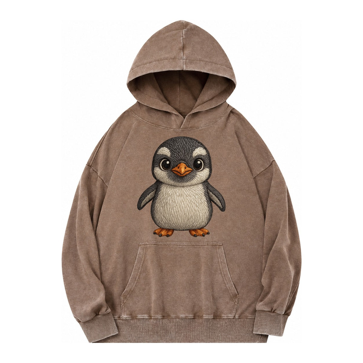 Baby Gentoo Penguin Vintage Washed Hoodie – brown