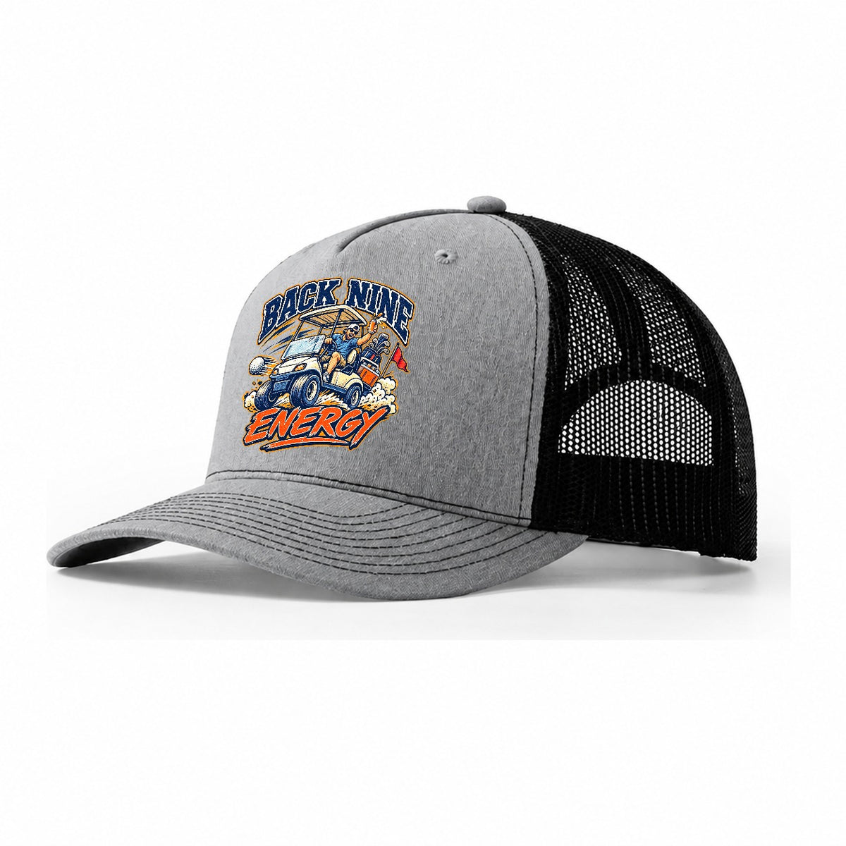 Back Nine Energy Golf Life Trucker Hat – Sport Grey Black