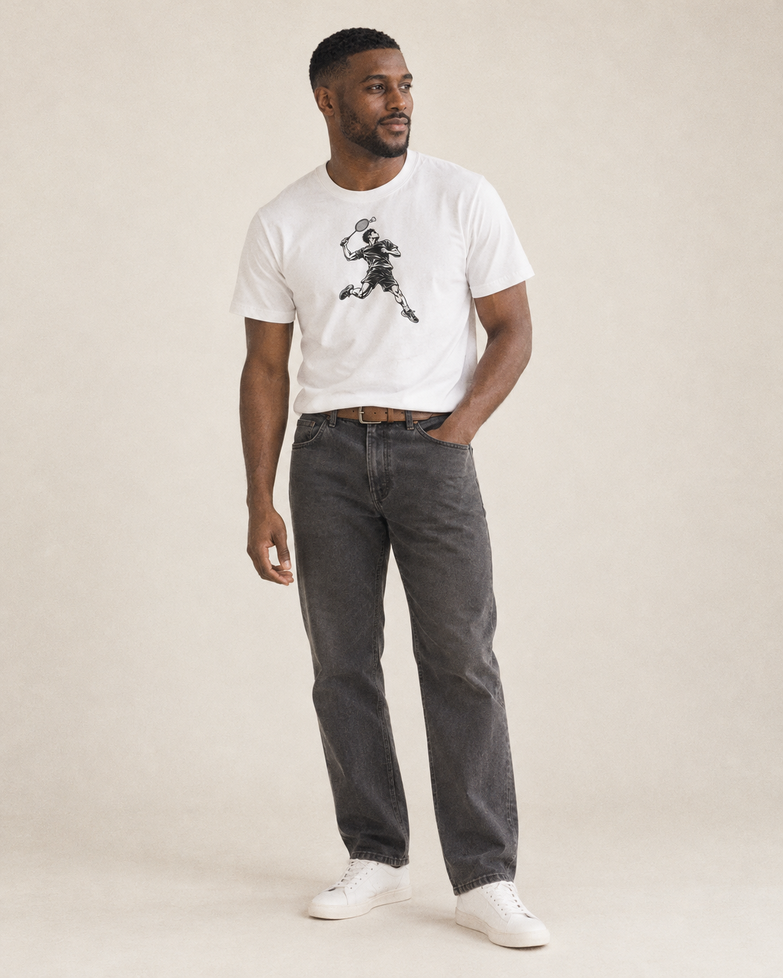 Badminton Overhead Smash Global Sports Ink Figures Classic T Shirt D967988C – studio model photo