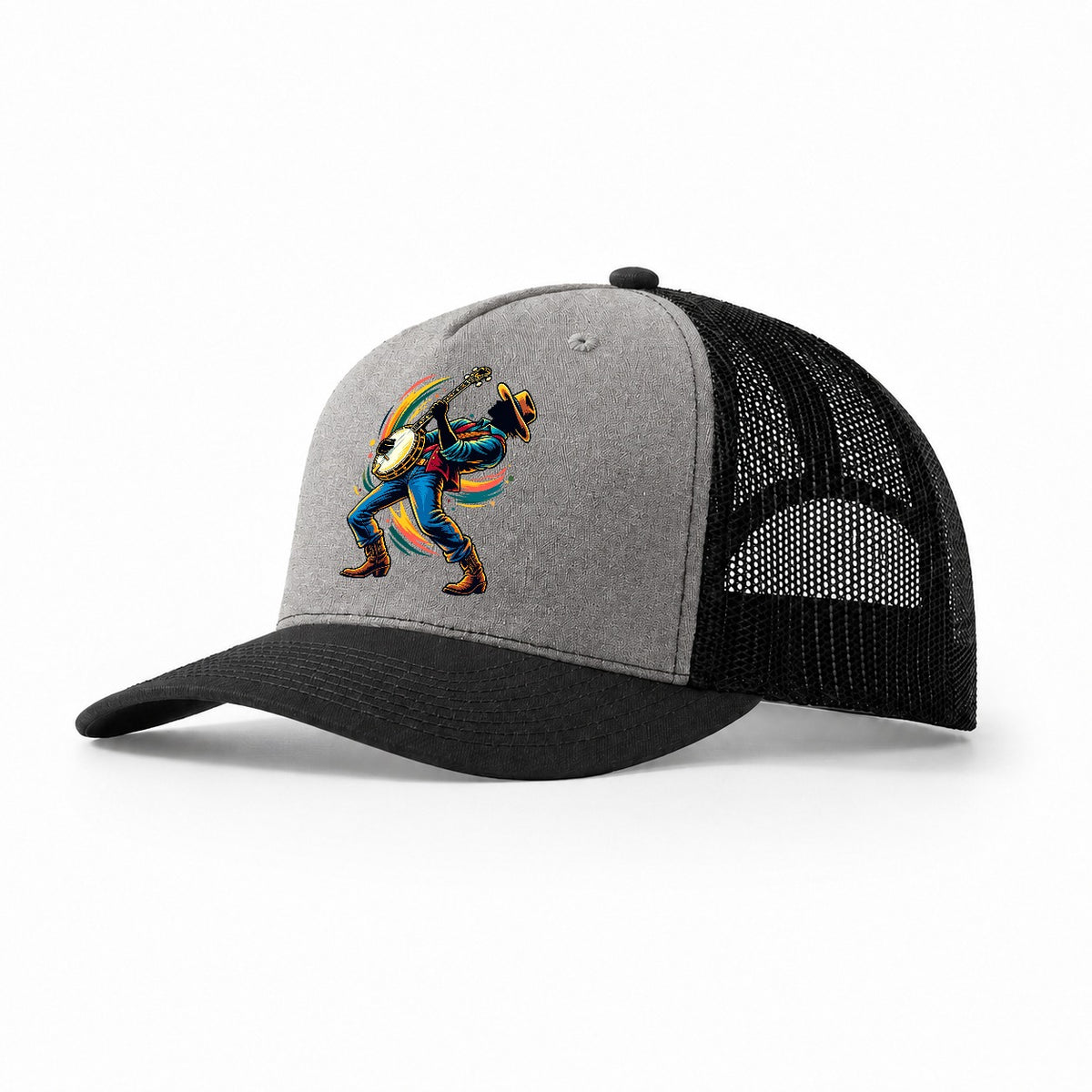 Banjo Icon Music Instruments Trucker Hat – Grey Black