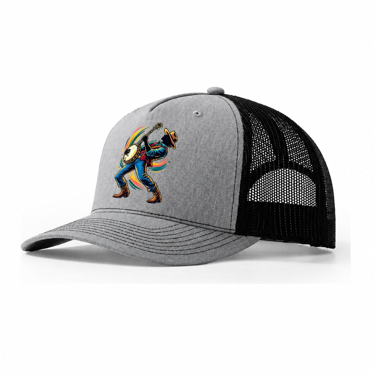 Banjo Icon Music Instruments Trucker Hat – Sport Grey Black