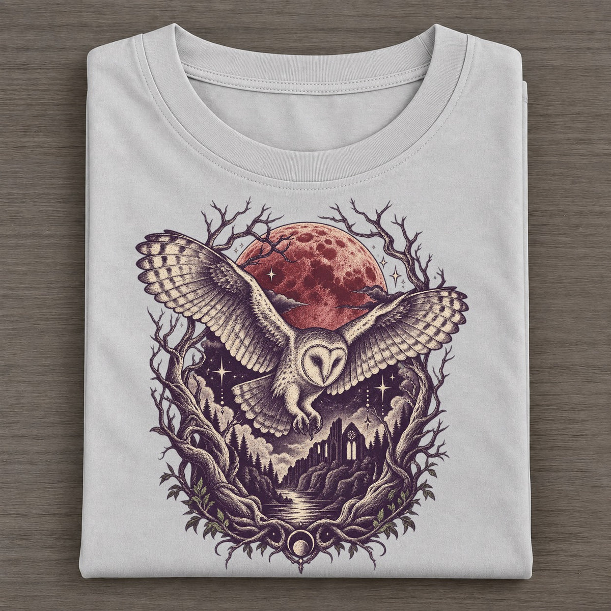 Barn Owl Blood Moon Midnight Haunt Classic T-shirt – Grey