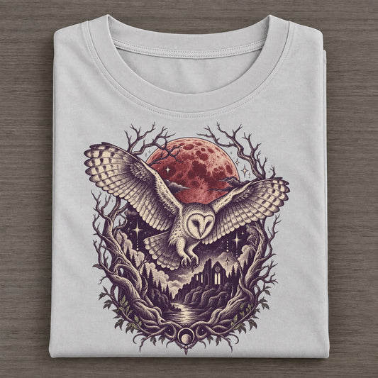 Barn Owl Blood Moon Midnight Haunt Classic T-shirt – Grey
