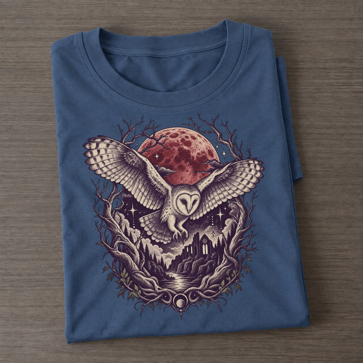 Barn Owl Blood Moon Midnight Haunt Classic T-shirt – Twilight Navy