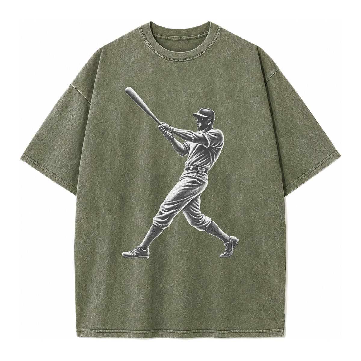 Baseball batter in full swing - Vintage T-shirt – Army Green