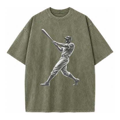 Baseball batter in full swing - Vintage T-shirt – Army Green