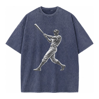 Baseball batter in full swing - Vintage T-shirt – Blue