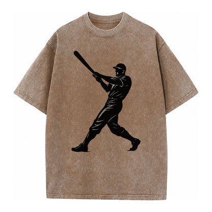 Baseball batter in full swing - Vintage T-shirt – Brown