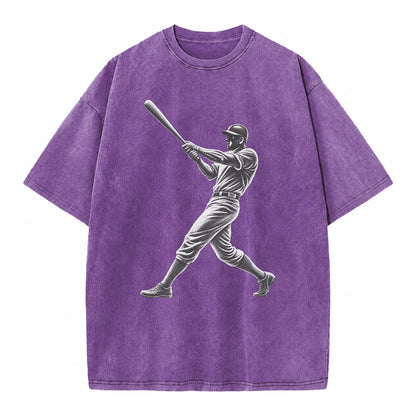 Baseball batter in full swing - Vintage T-shirt – Purple