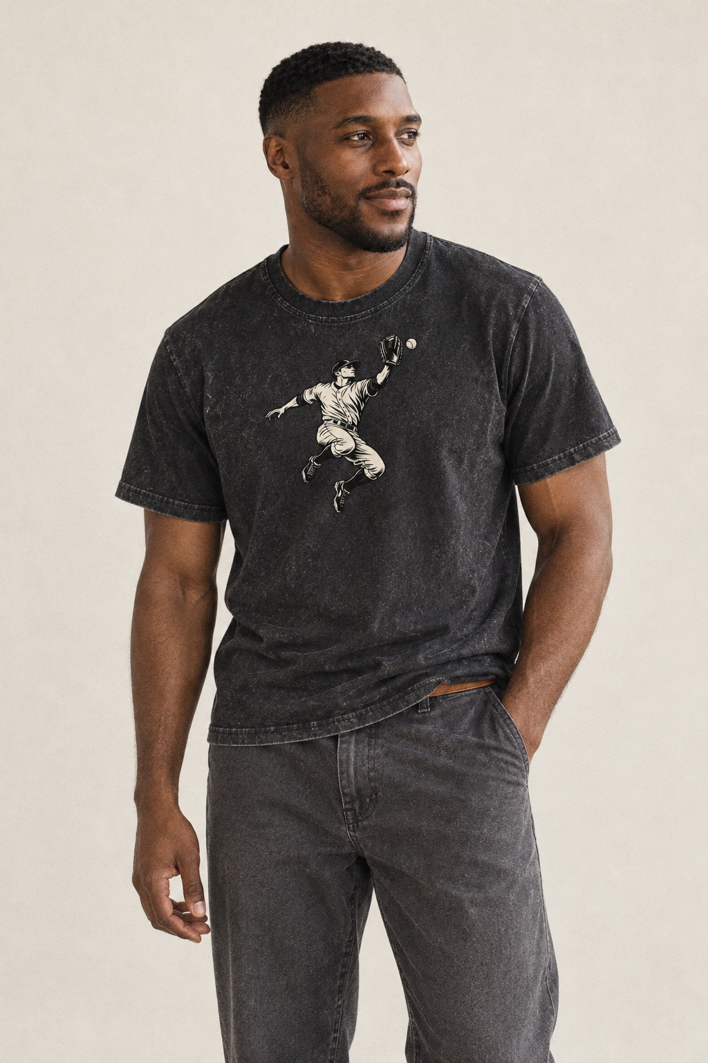Baseball Outfielder Leaping Catch Global Sports Ink Figures Vintage T Shirt 30106Be5 – studio model photo