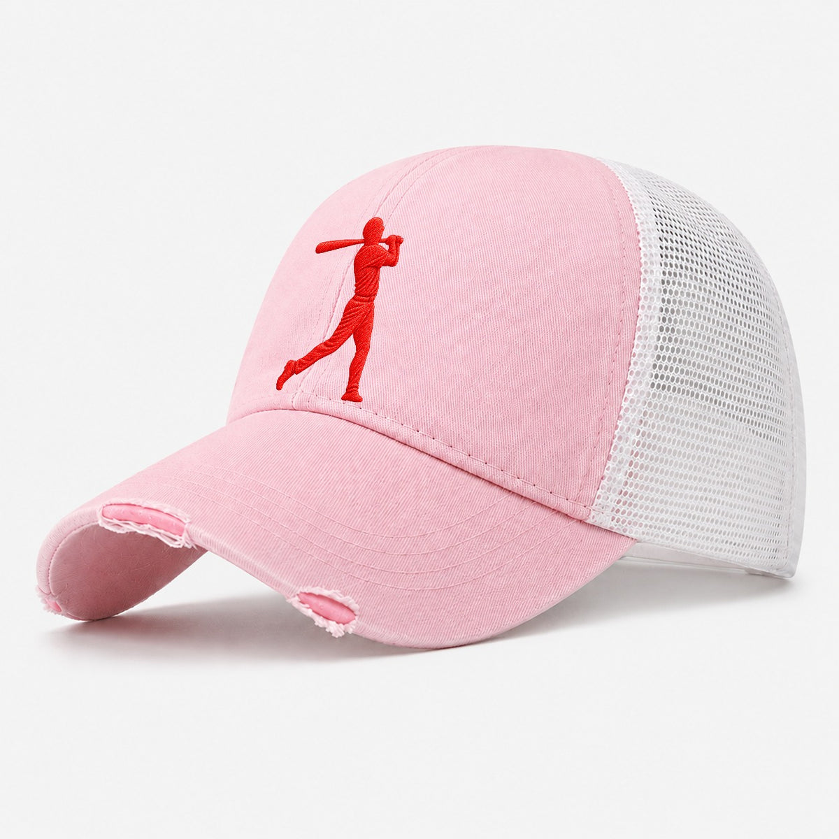 Baseball Power Swing Micro Motion Mark Washed Trucker Hat – Light Pink