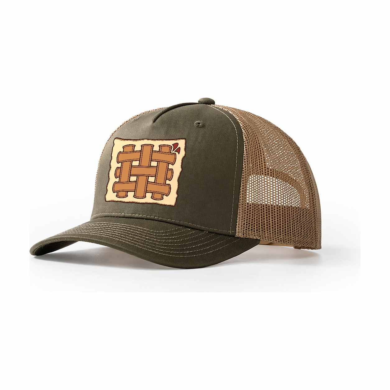 Basketweave Impression Leathercraft Trucker Hat – Olive Khaki