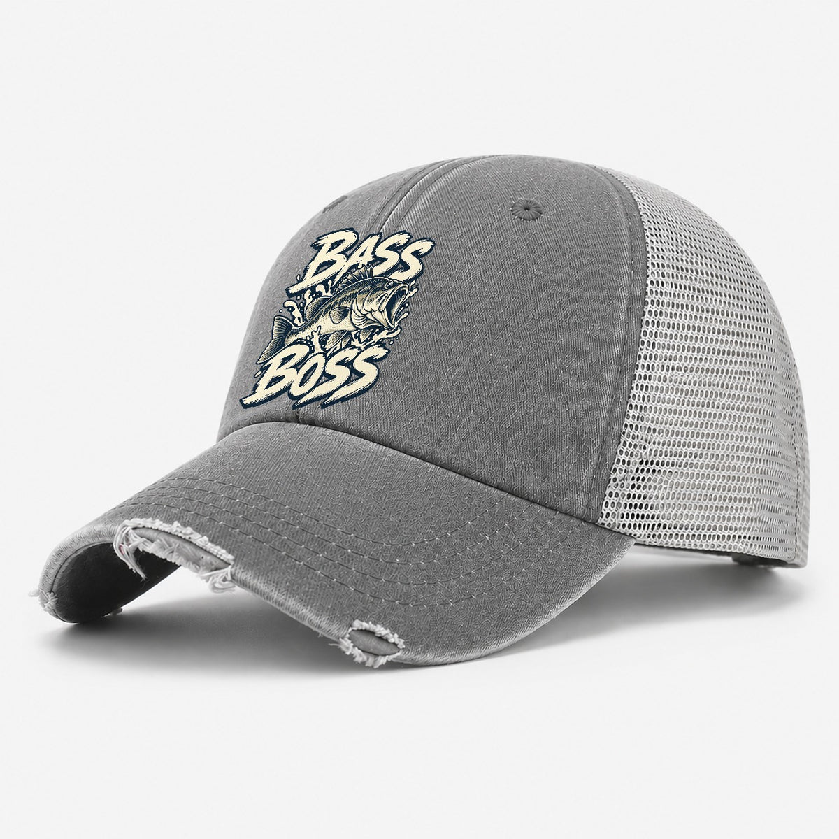 Bass Boss Fishing Elegant Washed Trucker Hat – Grey