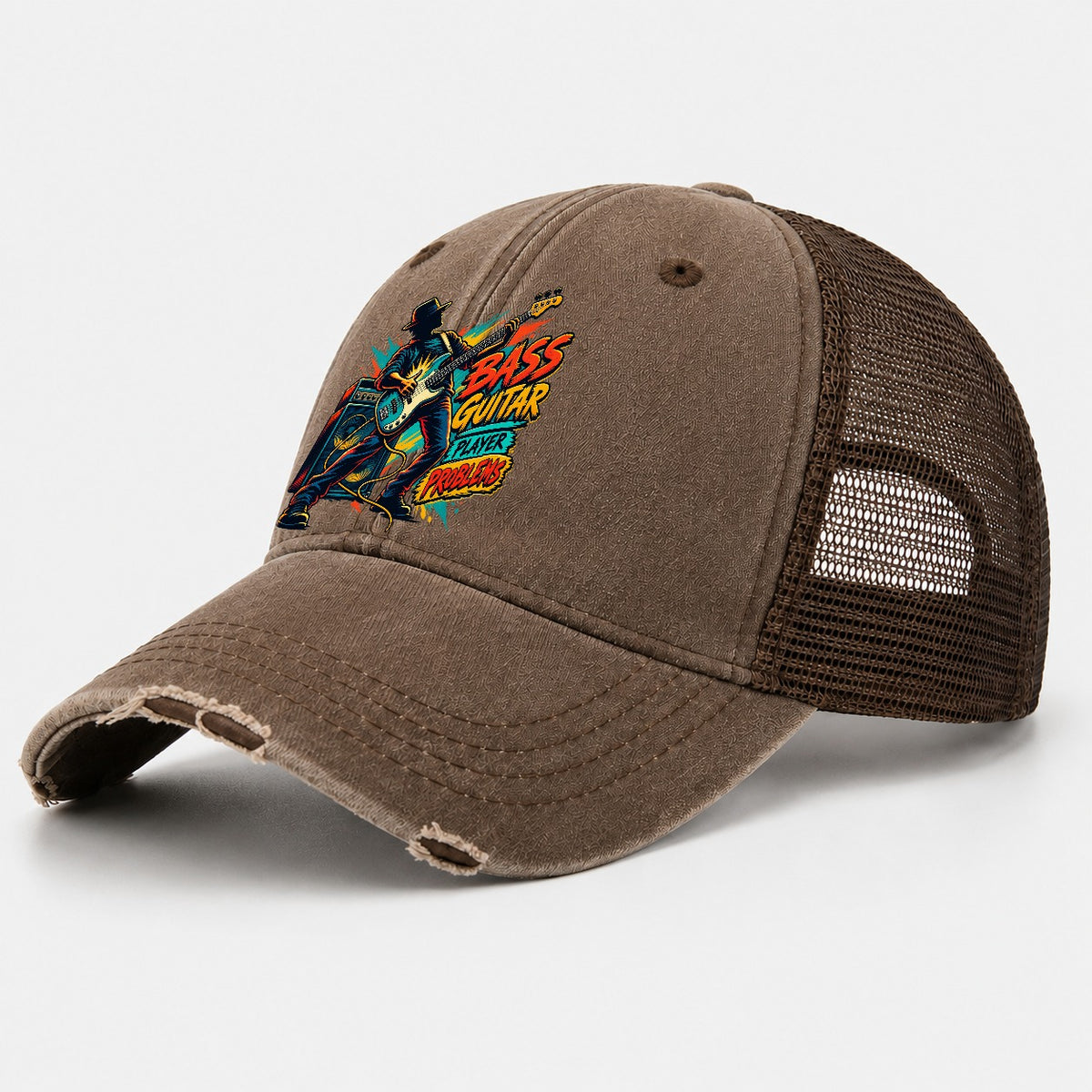 Bass Guitar Player Problems Music Instruments Washed Trucker Hat – Coffee