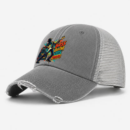 Bass Guitar Player Problems Music Instruments Washed Trucker Hat – Grey