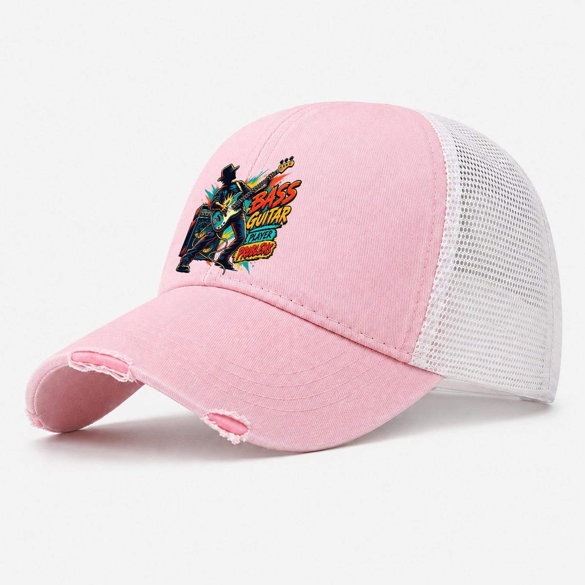 Bass Guitar Player Problems Music Instruments Washed Trucker Hat – Light Pink