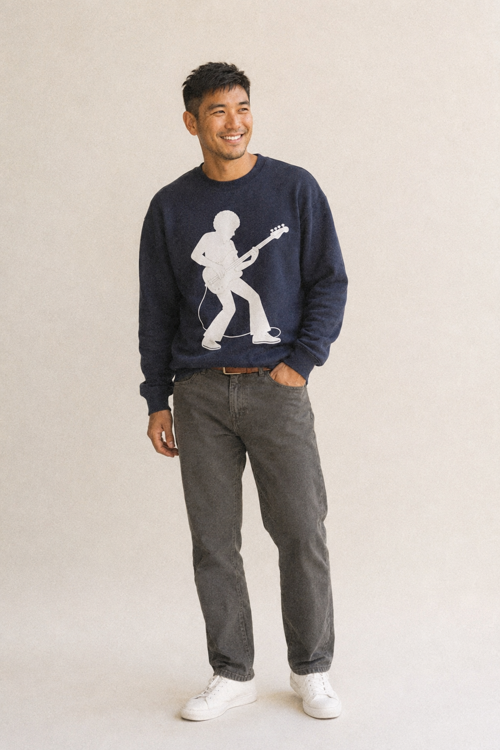 Bass Guitarist Slap Technique Fleece Sweatshirt – studio model photo