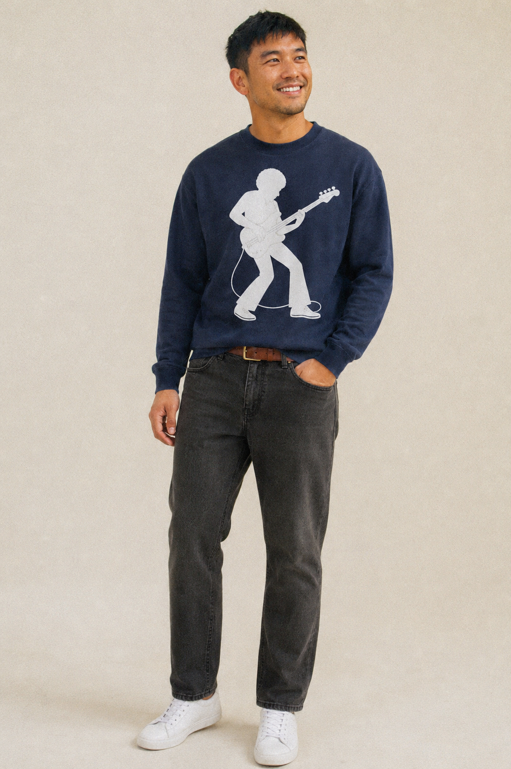 Bass Guitarist Slap Technique Fleece Sweatshirt – studio model photo