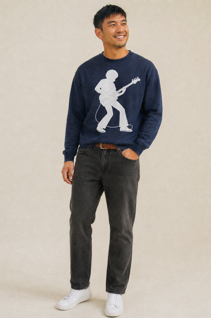 Bass Guitarist Slap Technique Fleece Sweatshirt – studio model photo